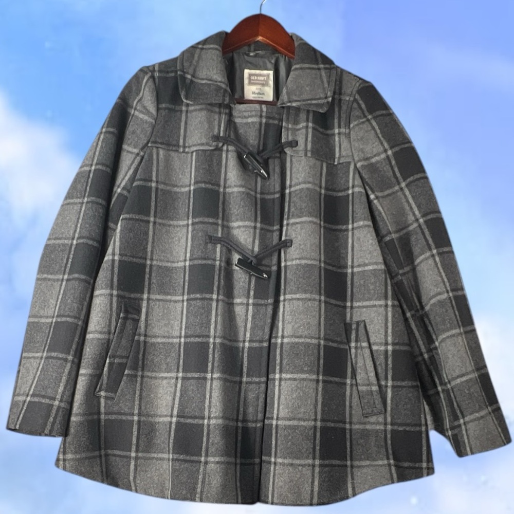 Maternity Wool Coat Sz MED Old Navy Gray Black Pockets Fully-Lined Toggle Close